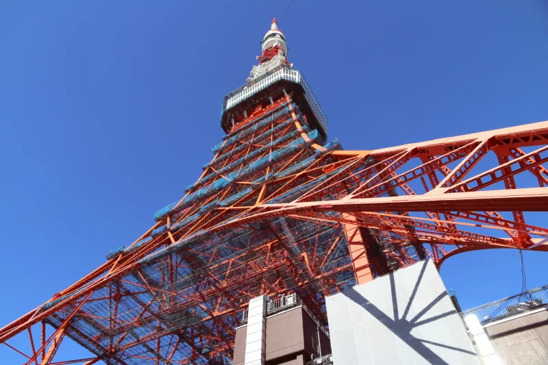 真下から見上げる東京タワー