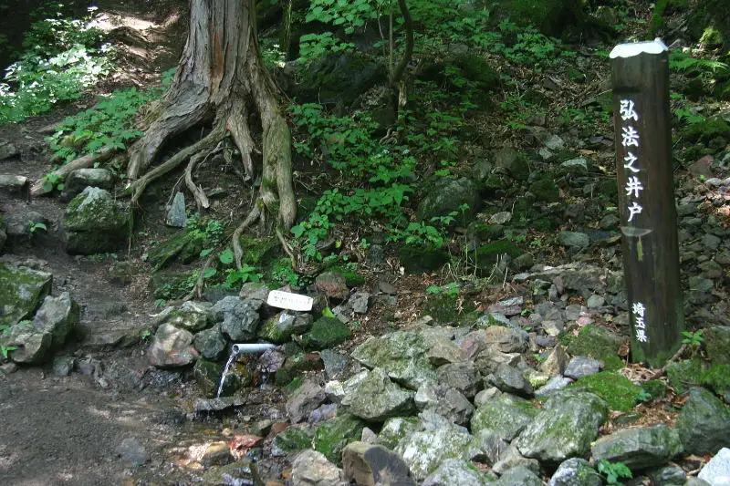 登山道の横で水が湧き出ている弘法の井戸