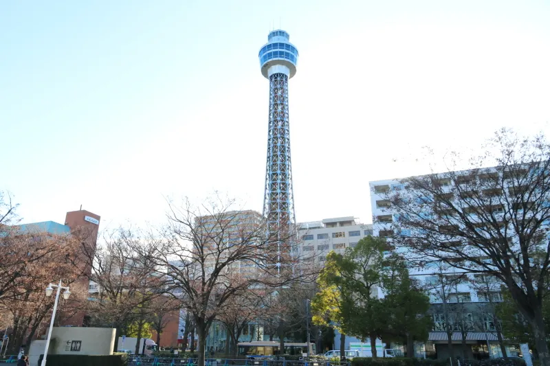 空高く立てられている横浜マリンタワー