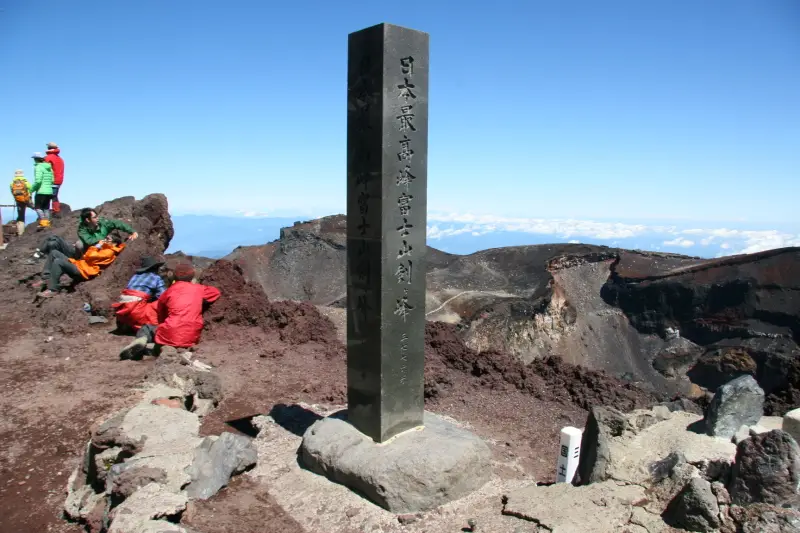 「日本最高峰富士山剣ヶ峰」と刻まれ記念写真にピッタリの石碑