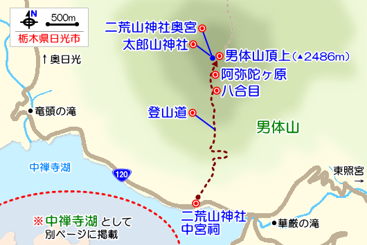 男体山の登山ガイドマップ