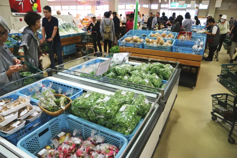 新鮮な地元野菜がたくさん並ぶ農産物直売所