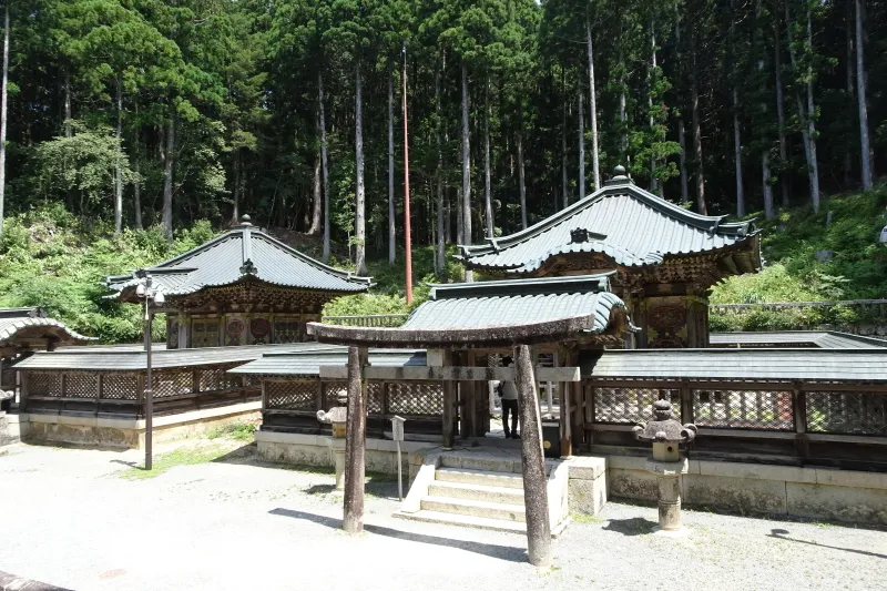 東照宮様式の同じ建物が二棟並び、透塀に囲まれる霊廟