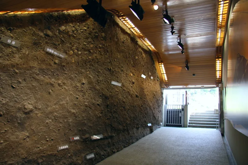 土塁や堀などが築城当時の状態で見学できる土塁展示室