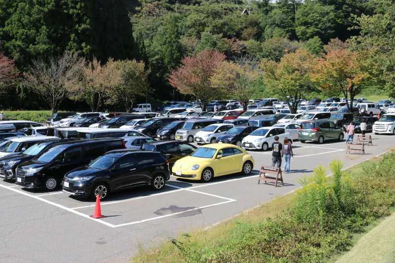 ２００台の駐車スペースがある、せせらぎ公園の駐車場 