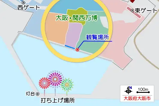 中央の予約席の隣にある自由席で観覧場所