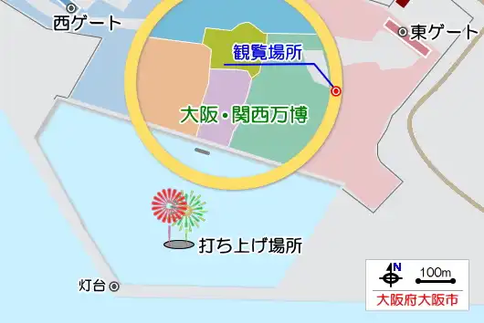芝生エリアがあるのは大屋根リングの東側