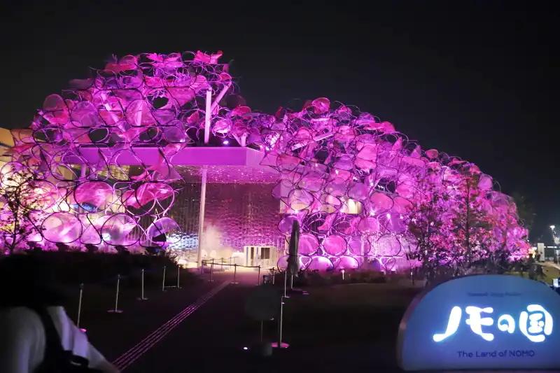 色鮮やかにライトアップされる夜のパナソニック館