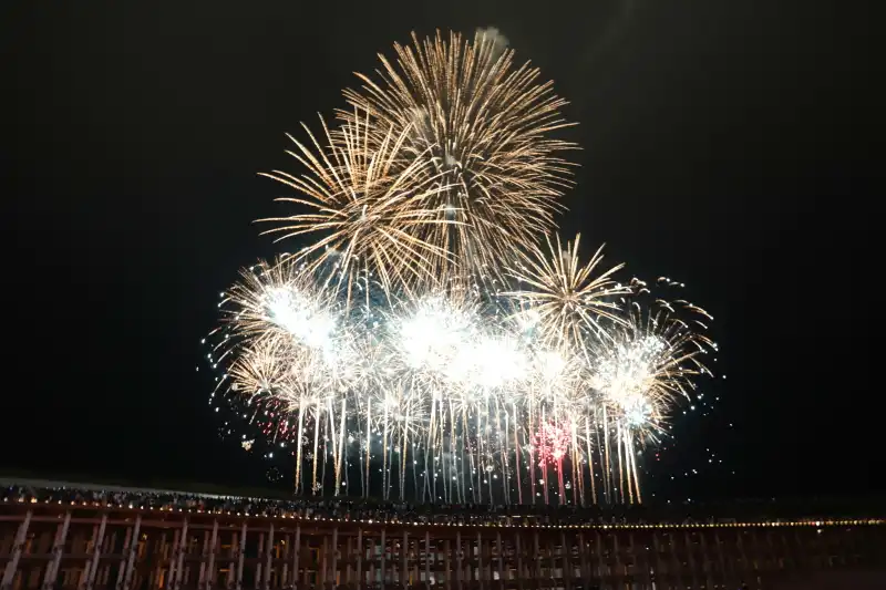 大きな尺玉が上がり打破迫力のEXPO Thanks 花火