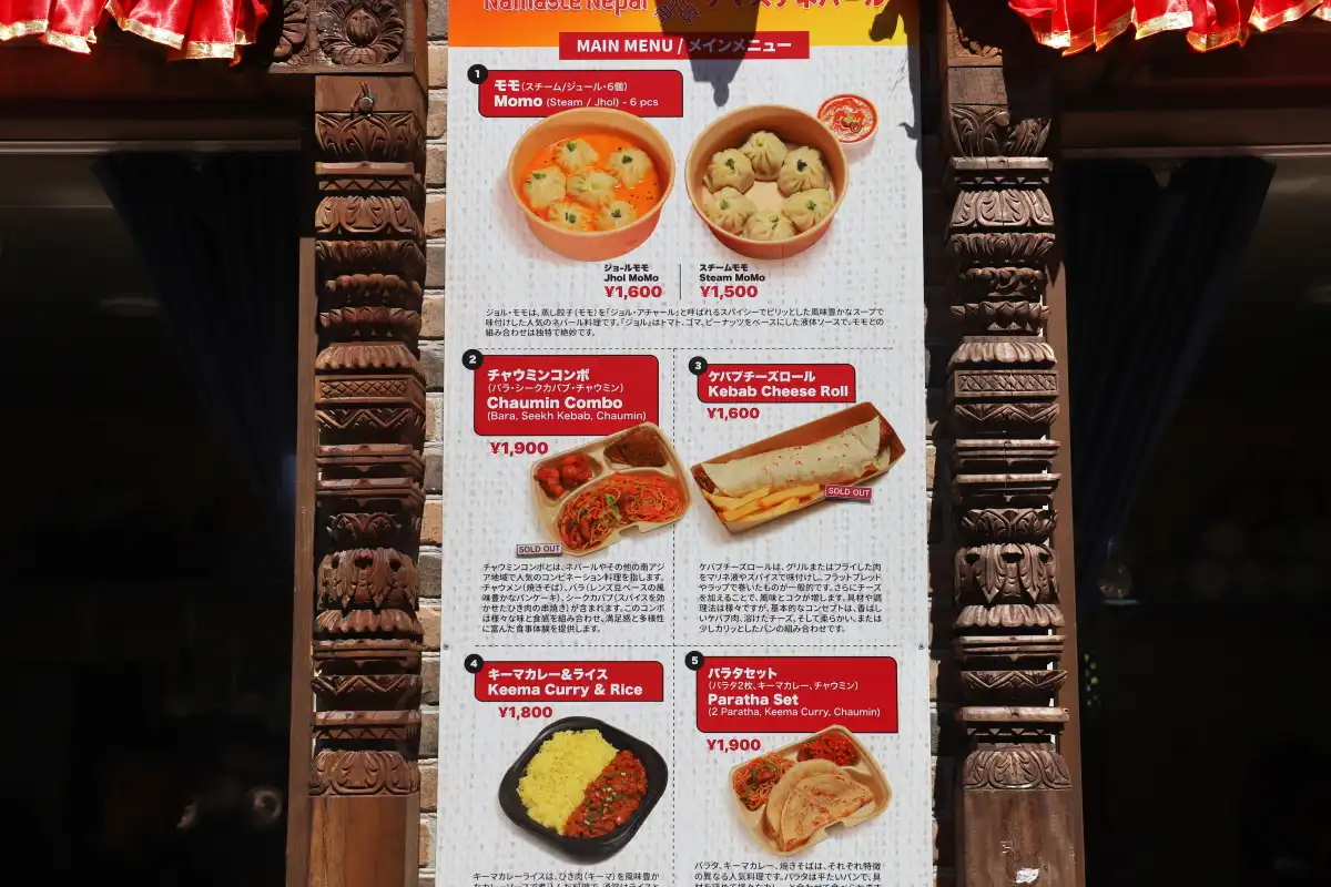 蒸し餃子のモモやキーマカレーのあるテイクアウトメニュー